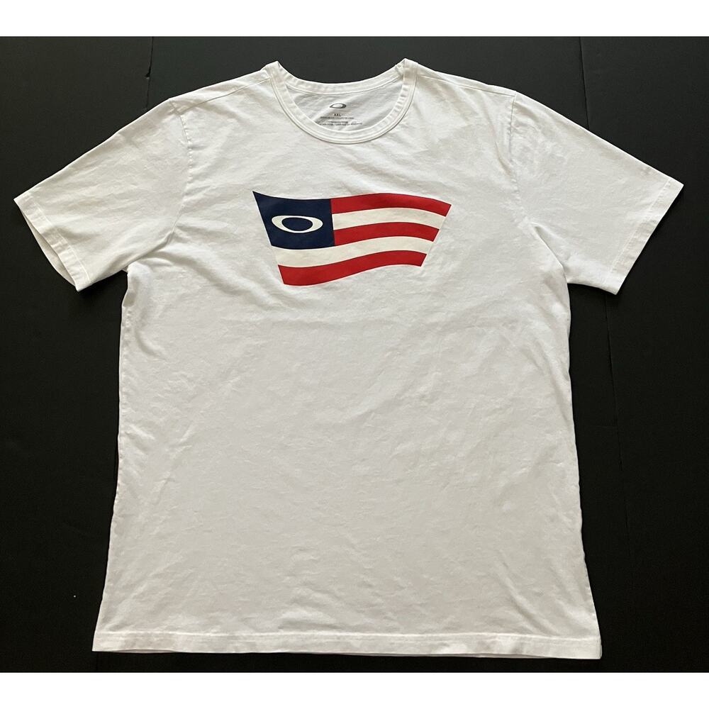 Mens Oakley Short Sleeve Tee T-Shirt Patriotic White Size XXL More Like XL READ